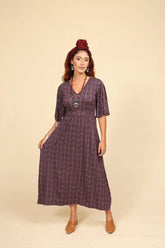 שמלה מקסי - אתנית עם שרוולים מתרחבים