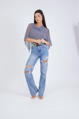 עליונית פונצ'ו צבע אפור בהיר