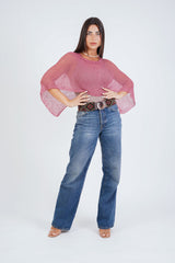 עליונית פונצ'ו ורוד מעושן