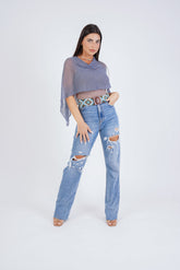 עליונית פונצ'ו צבע אפור בהיר