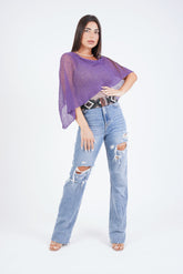 עליונית פונצ'ו צבע סגול