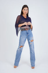 עליונית פונצ'ו צבע כחול