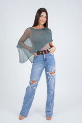 עליונית פונצ'ו צבע ירוק בקבוק