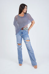 עליונית פונצ'ו צבע אפור בהיר