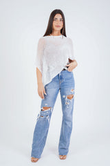 עליונית פונצ'ו צבע לבן