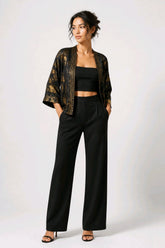 קימונו משי קצר- פרחי זהב