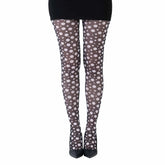 גרביון עם רגל בהדפס נקודות פולקה לבנות