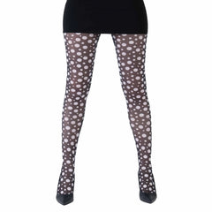 גרביון עם רגל בהדפס נקודות פולקה לבנות