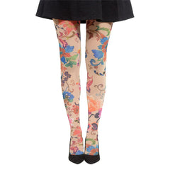 גרביון עם רגל בהדפס פרחי אביב על רקע קרם