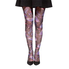 גרביון עם רגל בהדפס נוצות מעוצבות