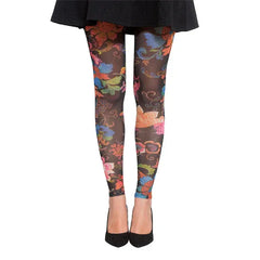 גרביון ללא רגל בהדפס פרחי אביב על רקע שחור