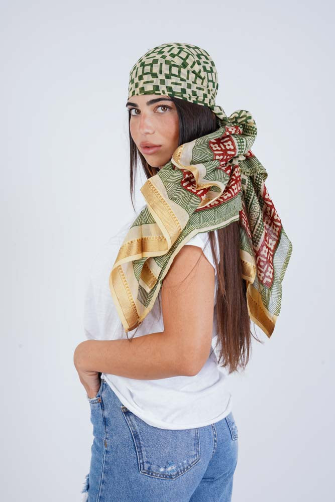 צעיף כותנה ירוק זית