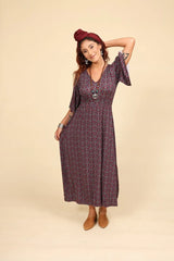 שמלה מקסי - אתנית עם שרוולים מתרחבים