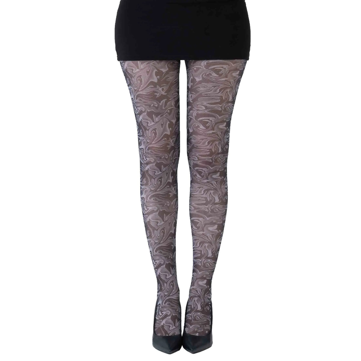 גרביון עם רגל בהדפס שיש מונוכרומי