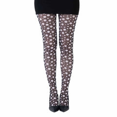 גרביון עם רגל בהדפס נקודות פולקה לבנות