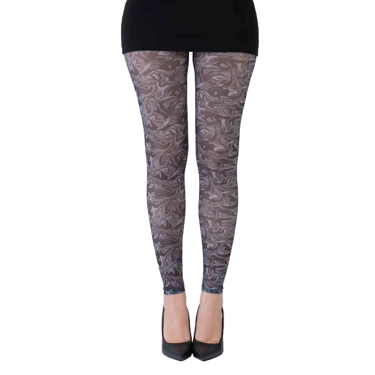 גרביון ללא רגל בהדפס שיש מונוכרומי