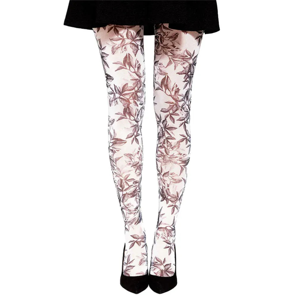 גרביון עם רגל בהדפס צמיחה בלבן