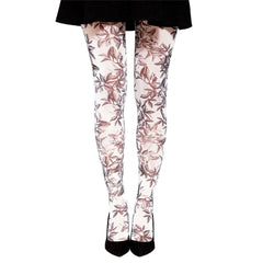 גרביון עם רגל בהדפס צמיחה בלבן