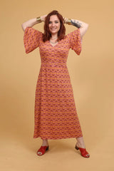 שמלה מקסי - אתנית עם שרוולים מתרחבים